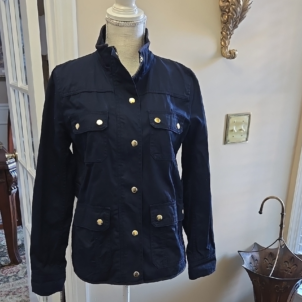 J. CREW Navy Blue Utility Jacket with Military Style Structured Fit Small EUC